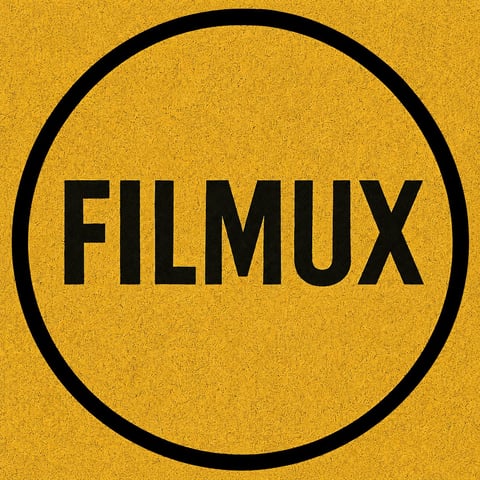 FILMUX logo with black circular outline on yellow textured background